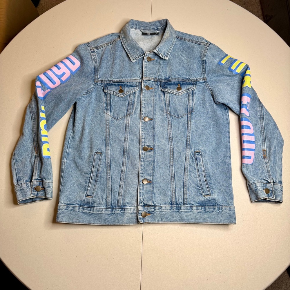 Pink Floyd Dark Side of the Moon 1973 Tour Denim Jacket Mens Medium Blue Graphic